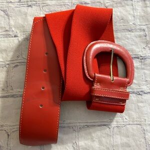 VINTAGE RED STRETCH USA MADE WOMEN’S BELT COVERED BUCKLE SIZE LARGE